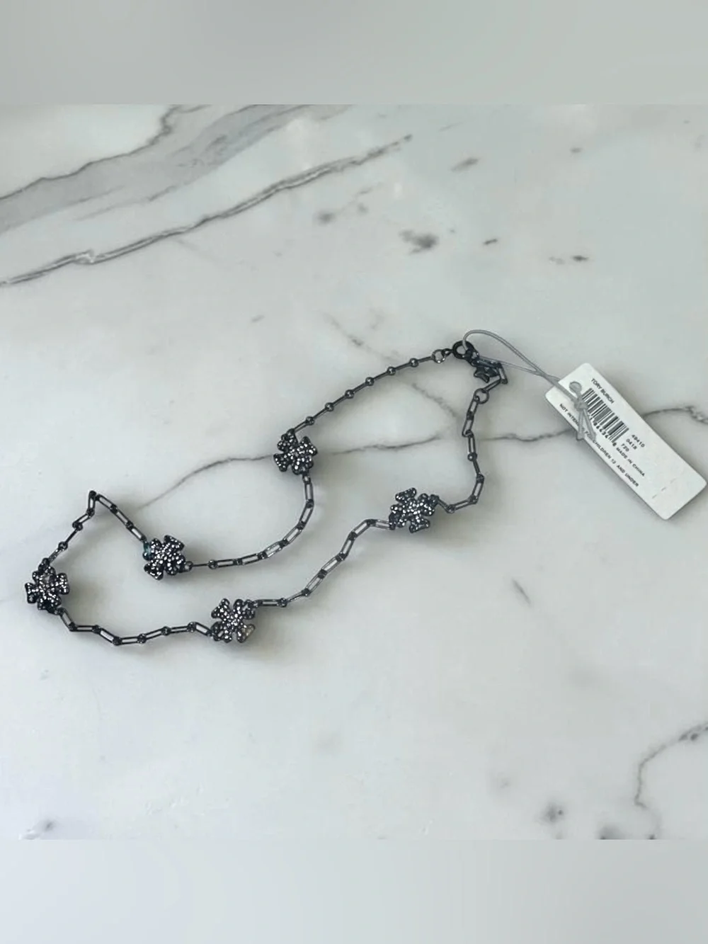 Tory Burch Gunmetal Black Logo Necklace
